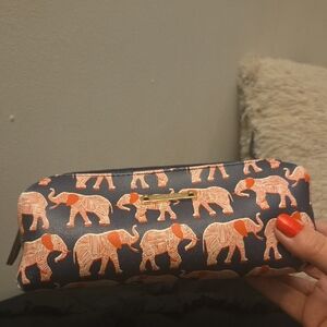 Elephant Print Clutch - Navy and Orange